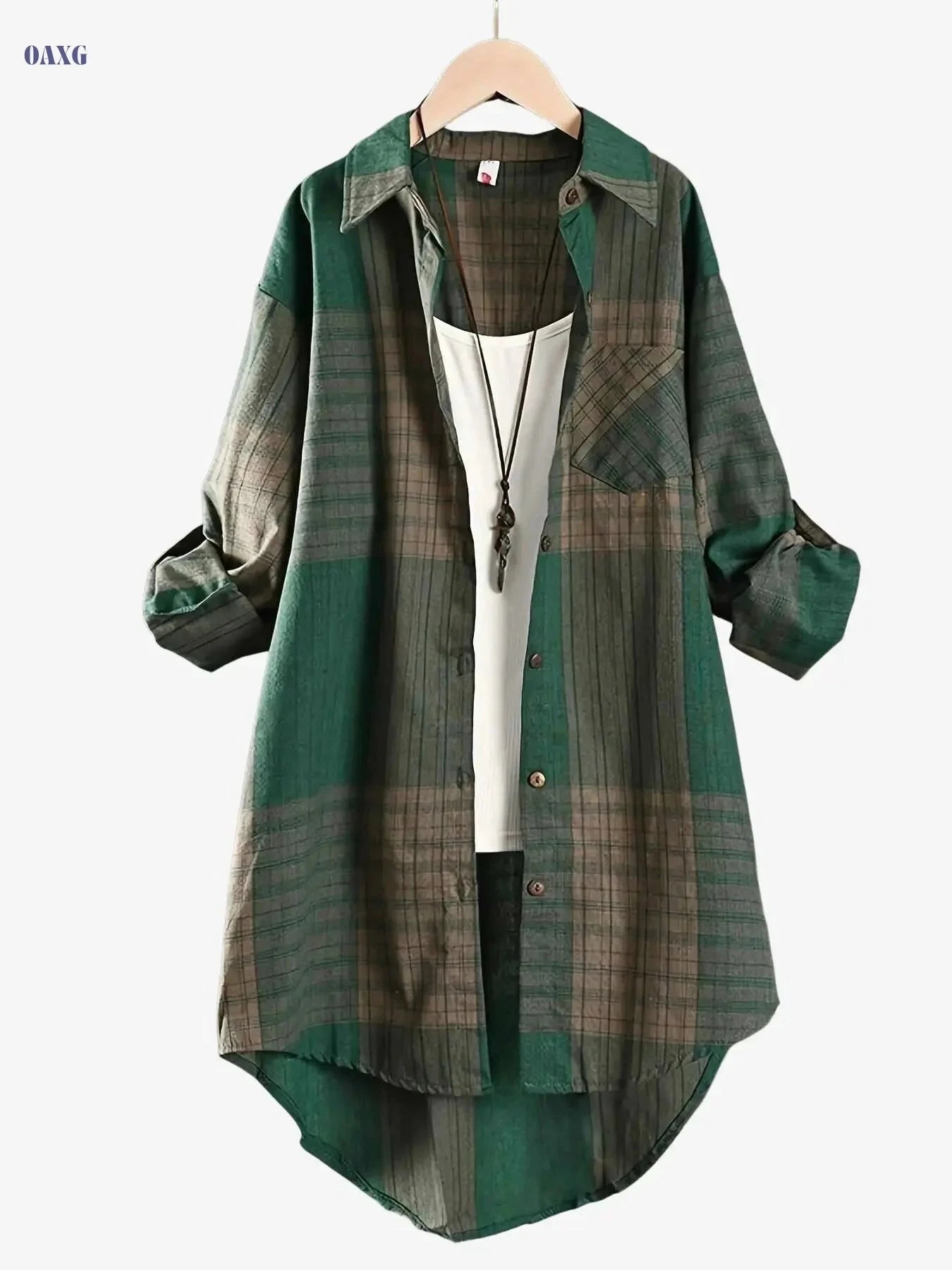 Women's Vintage Plaid Shirt - Long Sleeve Button-Front Blouse   OAXG 