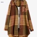 Women's Vintage Plaid Shirt - Long Sleeve Button-Front Blouse   OAXG 