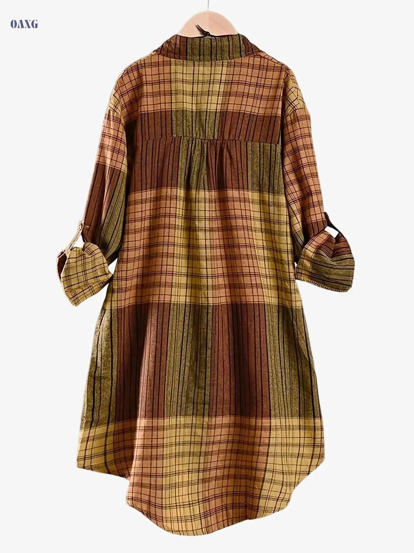Women's Vintage Plaid Shirt - Long Sleeve Button-Front Blouse   OAXG 