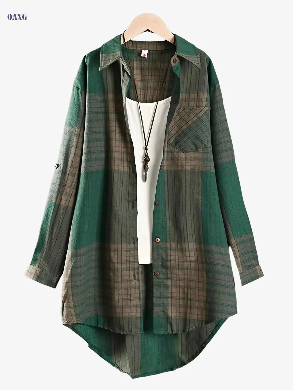 Women's Vintage Plaid Shirt - Long Sleeve Button-Front Blouse   OAXG 