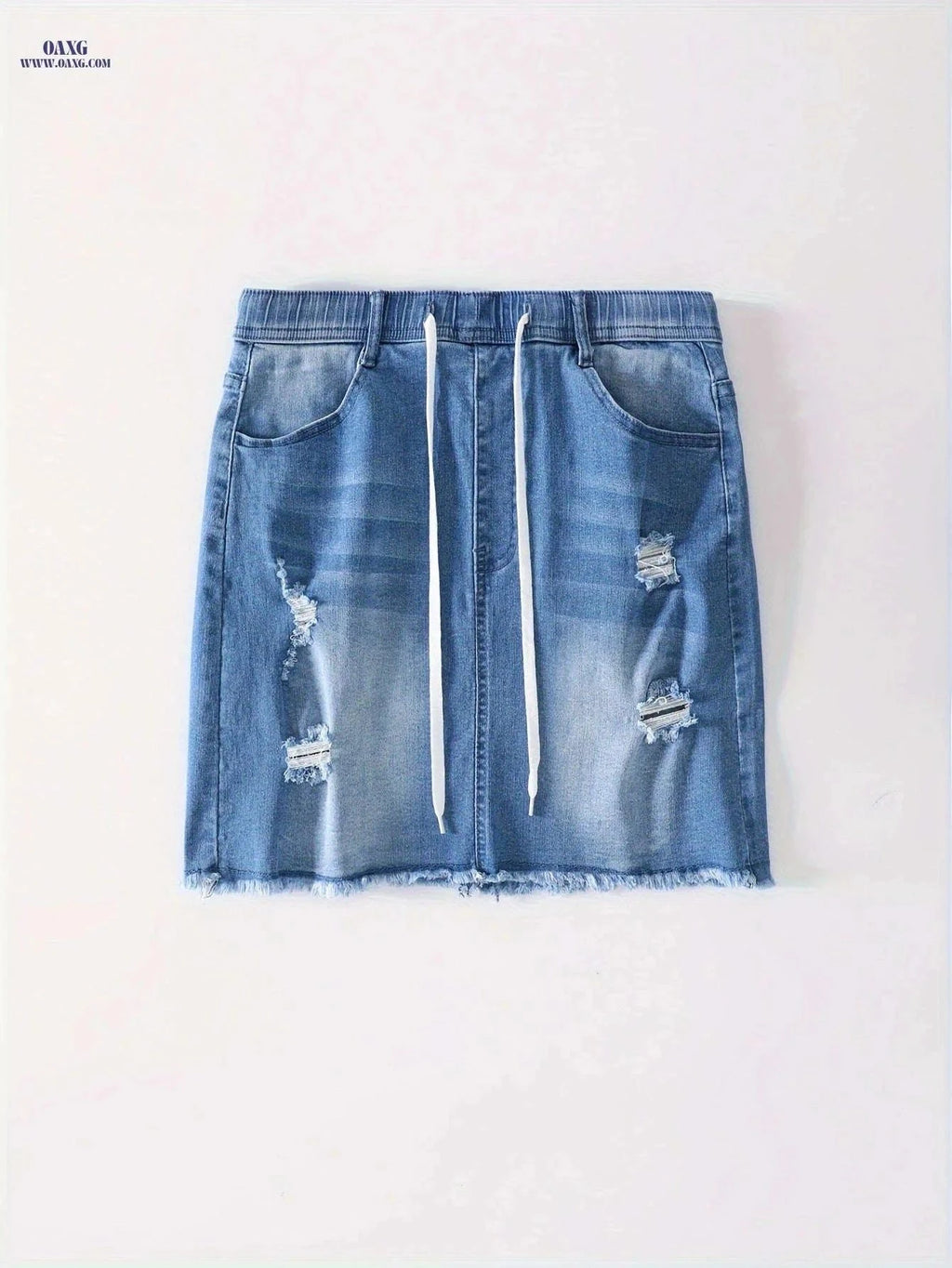 Women's Vintage-Style Ripped Denim Skirt - Casual & Stretchy Fit   OAXG Sky Blue / S