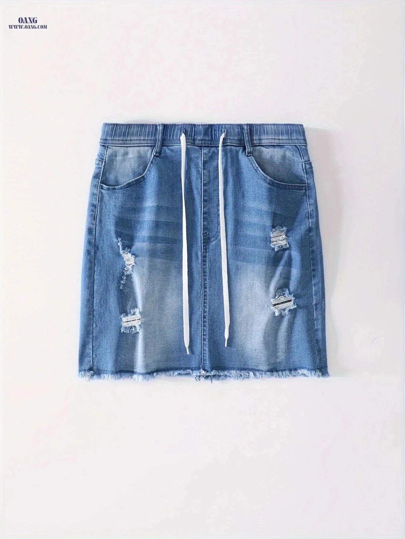 Women's Vintage-Style Ripped Denim Skirt - Casual & Stretchy Fit   OAXG Sky Blue / S