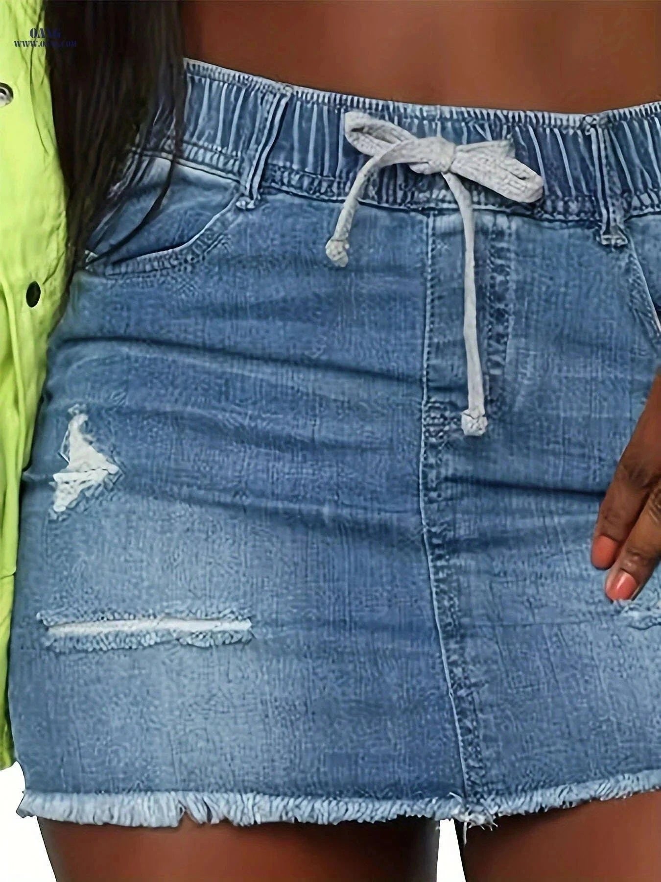 Women's Vintage-Style Ripped Denim Skirt - Casual & Stretchy Fit   OAXG Sky Blue / S