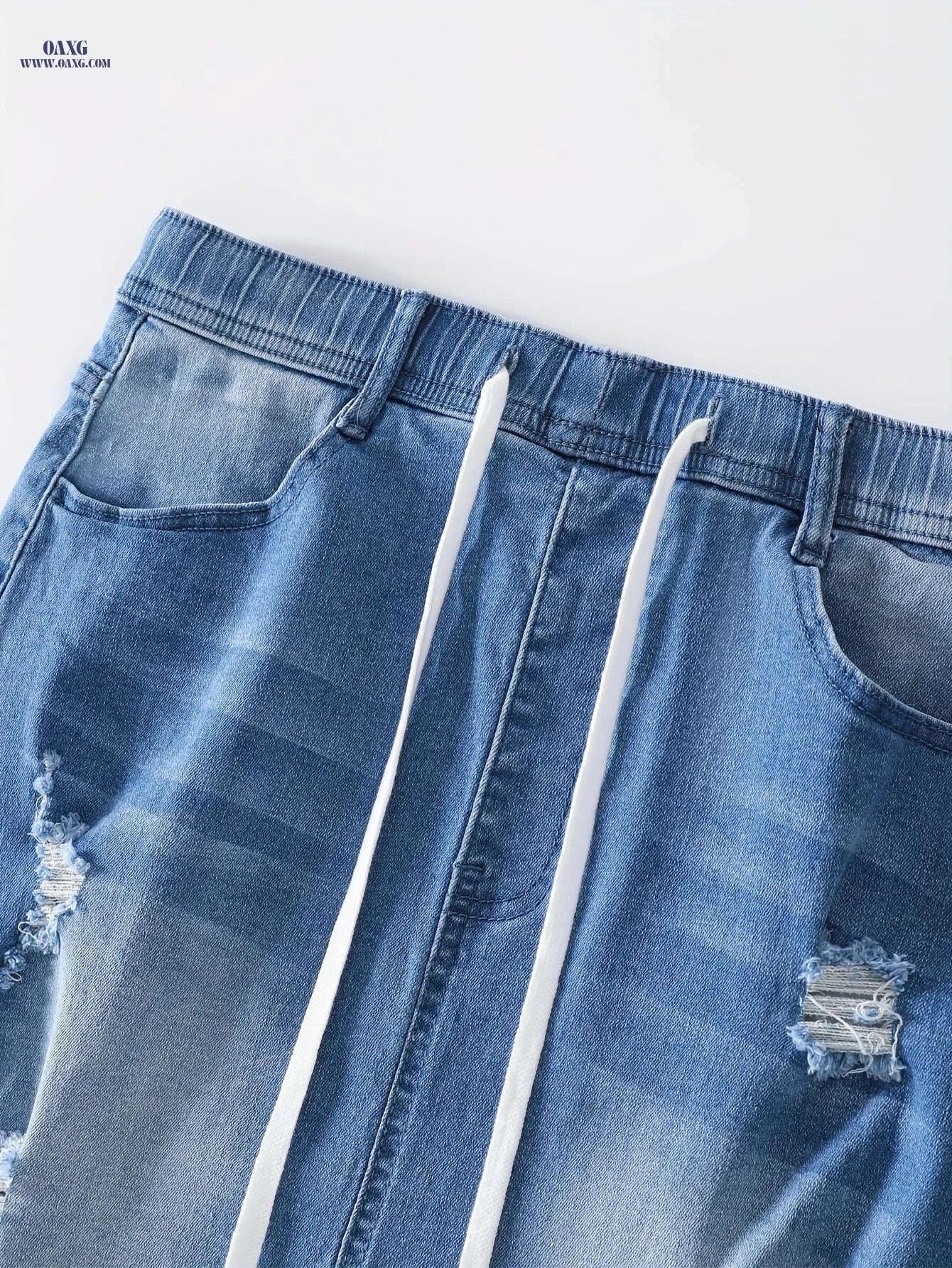 Women's Vintage-Style Ripped Denim Skirt - Casual & Stretchy Fit   OAXG Sky Blue / S