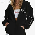 Women's Warm Geometric Print Hooded Zip-Up Sweatshirt - Casual Style   OAXG 