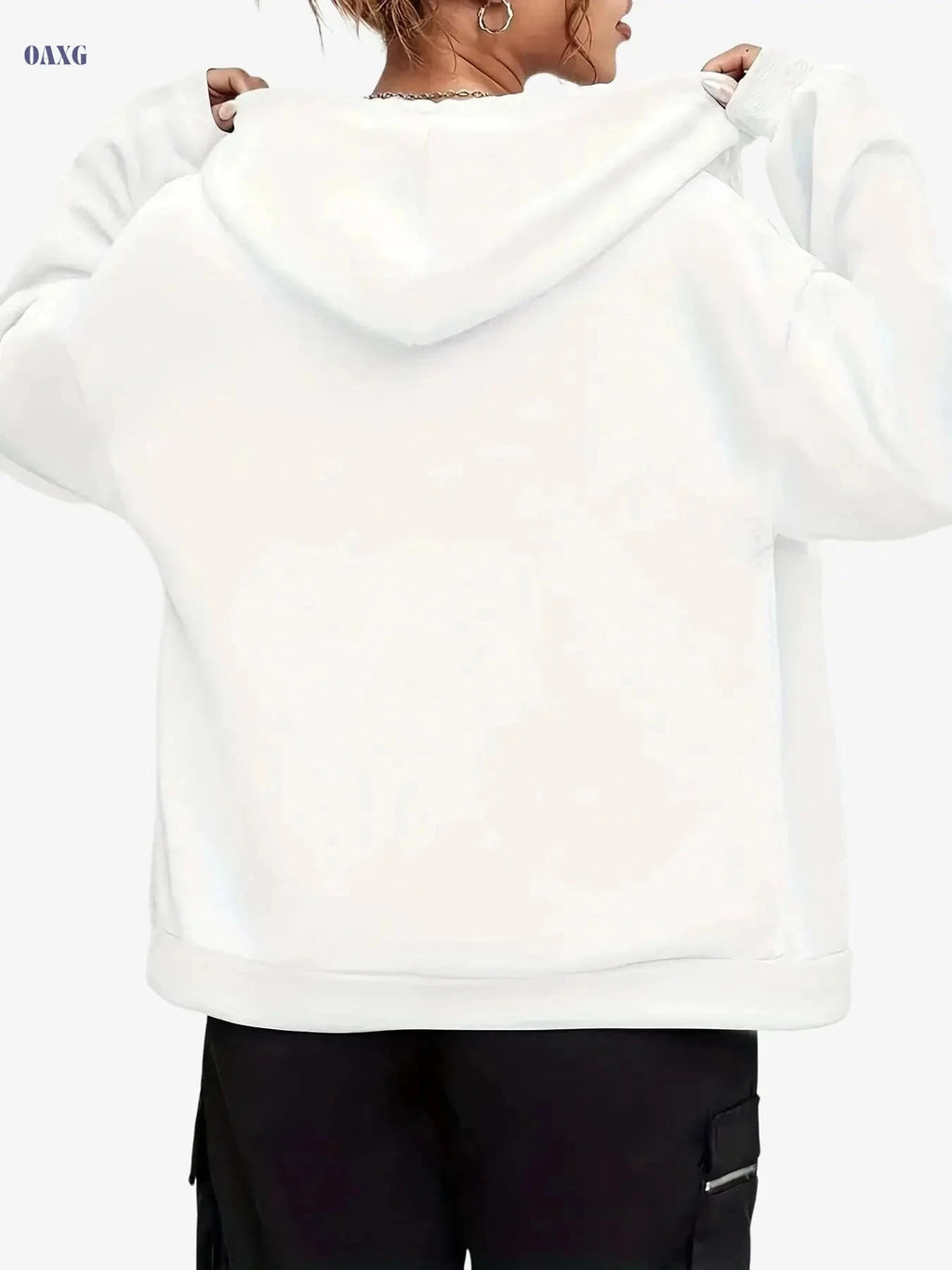 Women's Warm Geometric Print Hooded Zip-Up Sweatshirt - Casual Style   OAXG 