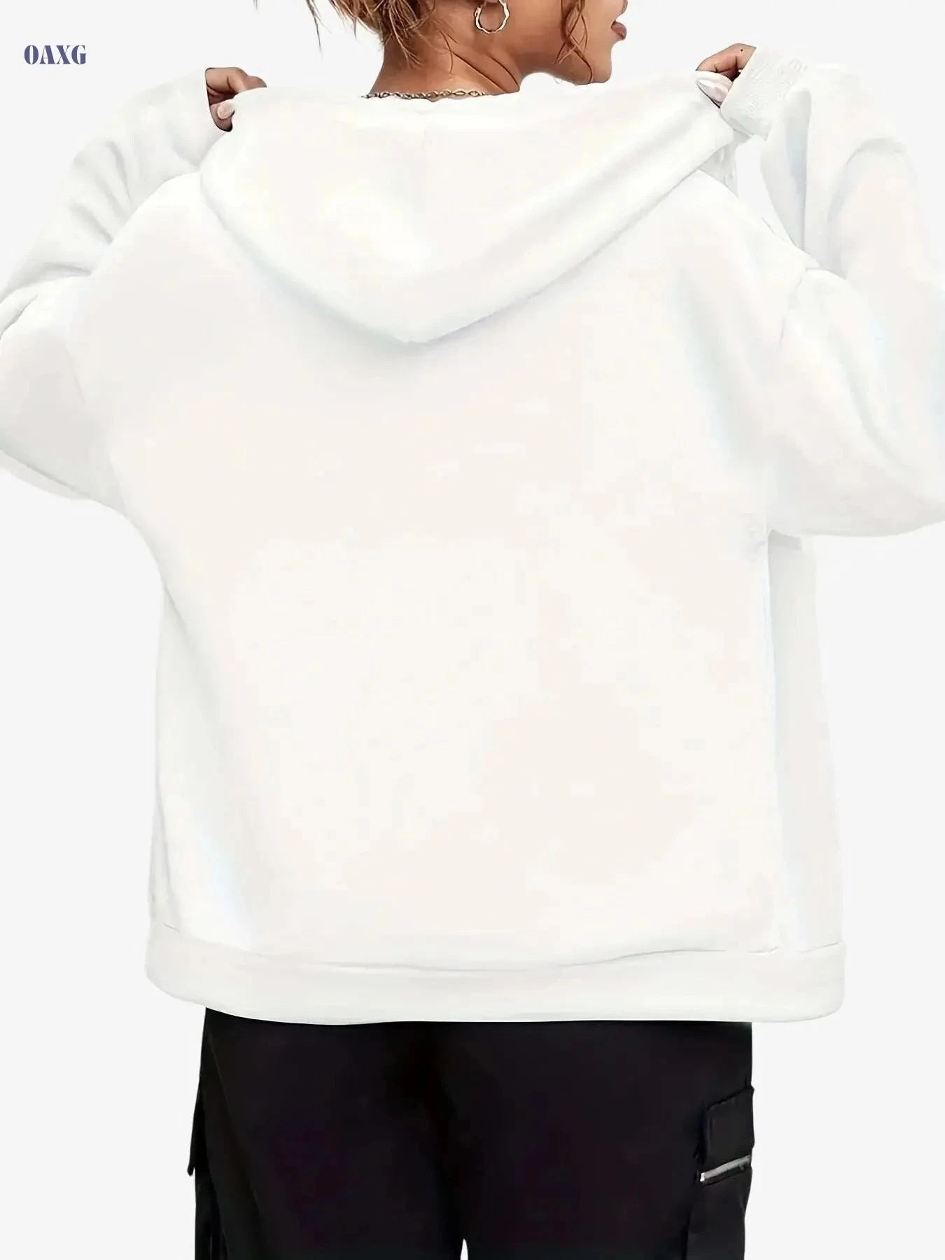 Women's Warm Geometric Print Hooded Zip-Up Sweatshirt - Casual Style   OAXG 