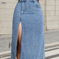 Women's Washed Blue Denim Skirt - Knee-Length Straight-Leg Style   OAXG Blue / XS