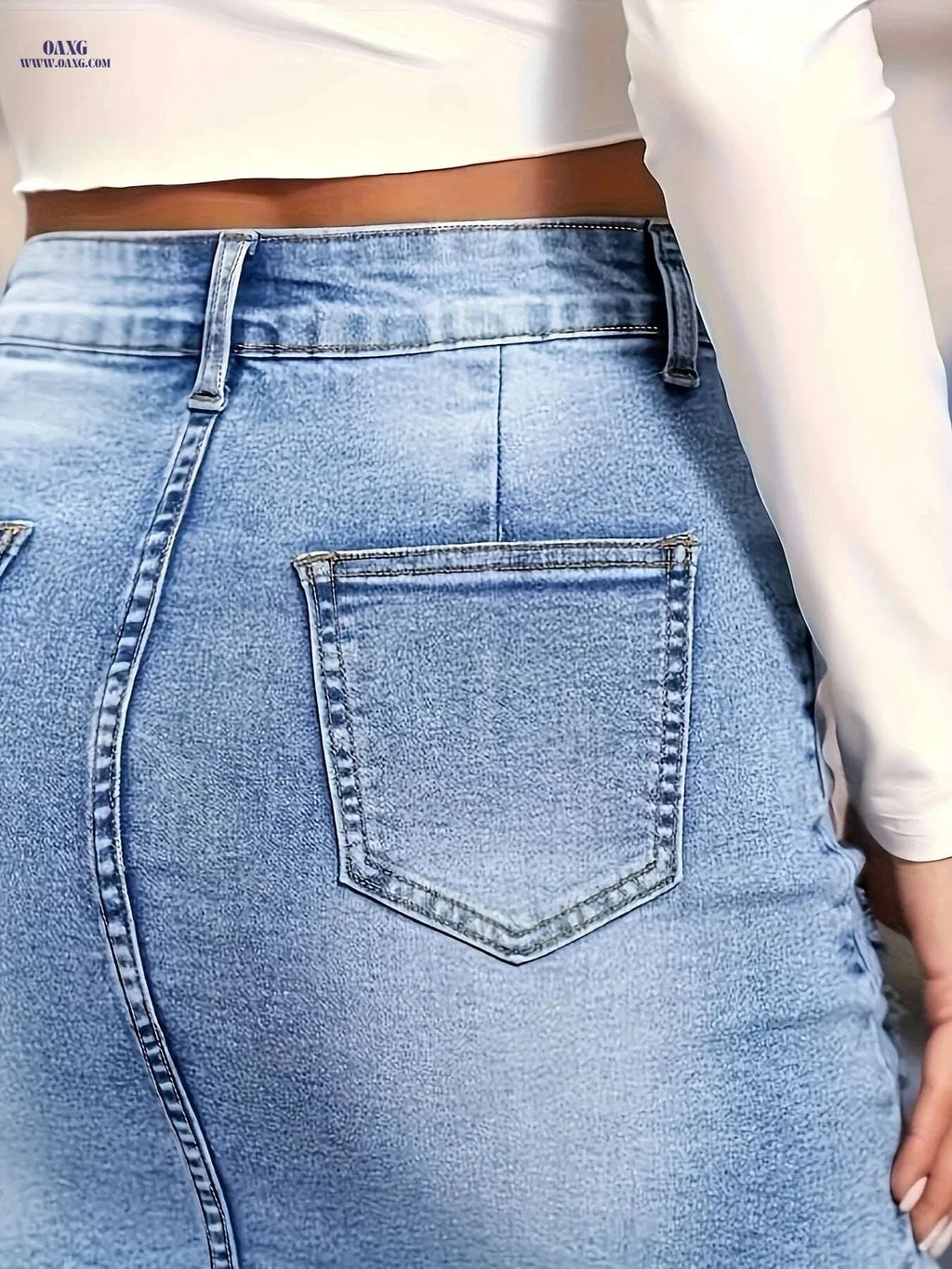 Women's Washed Denim Skirt - A-Line Frayed Hem Casual Summer Style   OAXG Light Blue / XS