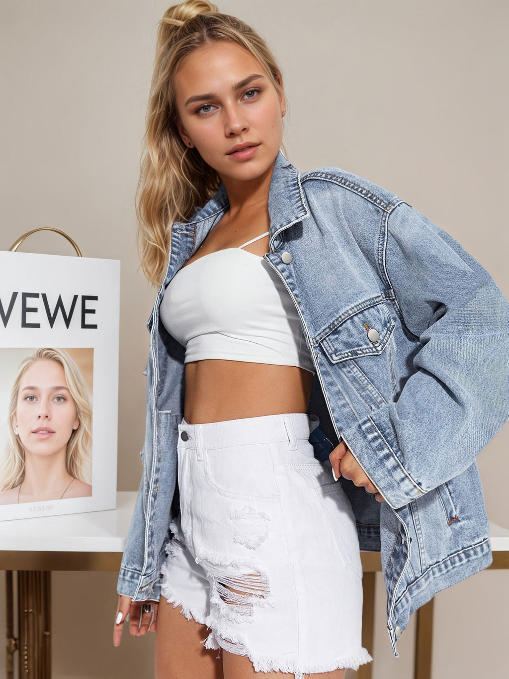 Women'S Washed Fashion Casual Hot Style Jeans Jacket   OAXG 
