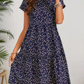 Women's Wavy Floral Dress - Knee High, Elegant Spring/Summer Style   OAXG 
