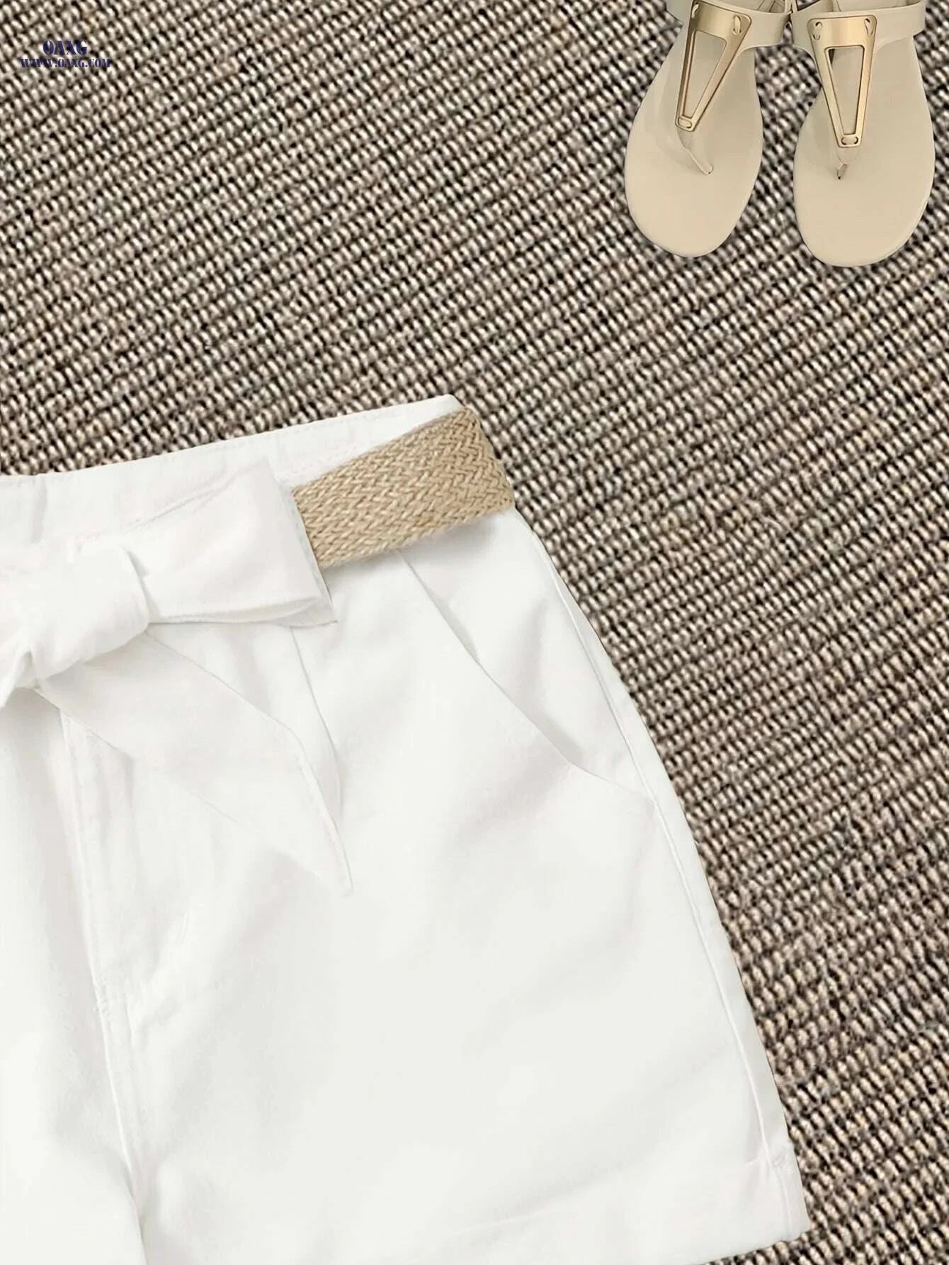 Women's White High-Waisted Casual Shorts - Beach & Office Ready   OAXG 