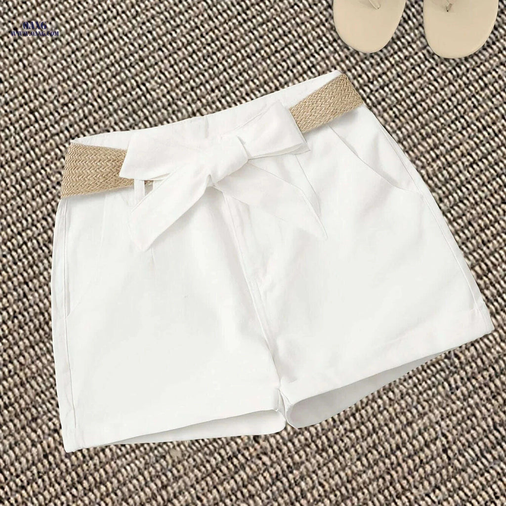 Women's White High-Waisted Casual Shorts - Beach & Office Ready   OAXG 