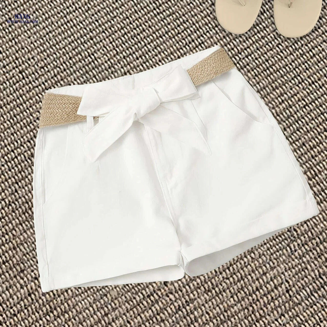 Women's White High-Waisted Casual Shorts - Beach & Office Ready   OAXG 