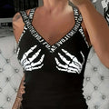 Women's White V-Neck Tank Top - Eyeletash Graphic & Breathable Fabric   OAXG 