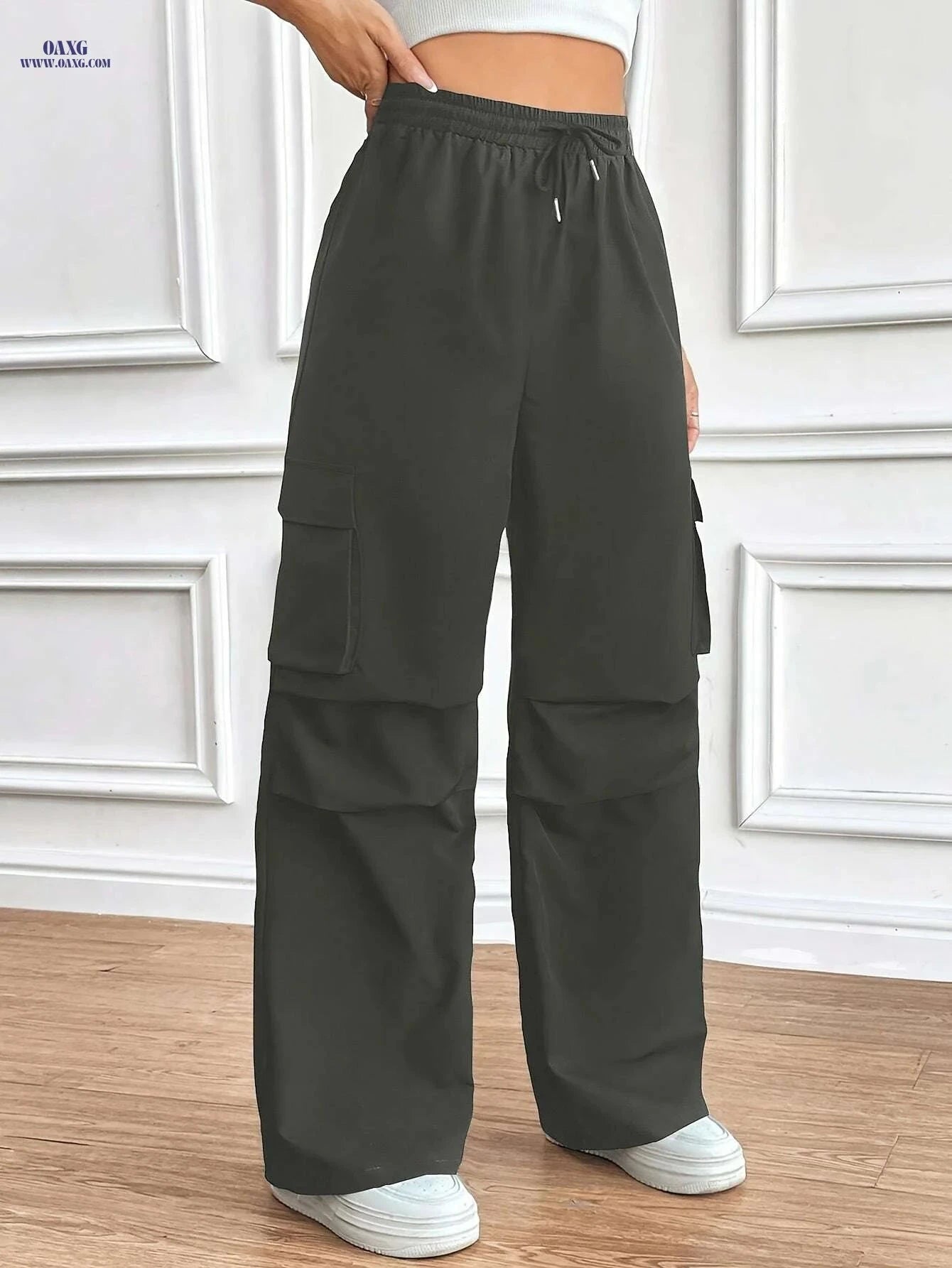 Women's Wide-Leg Black Trousers - Wrinkle-Resistant & Stylish   OAXG 