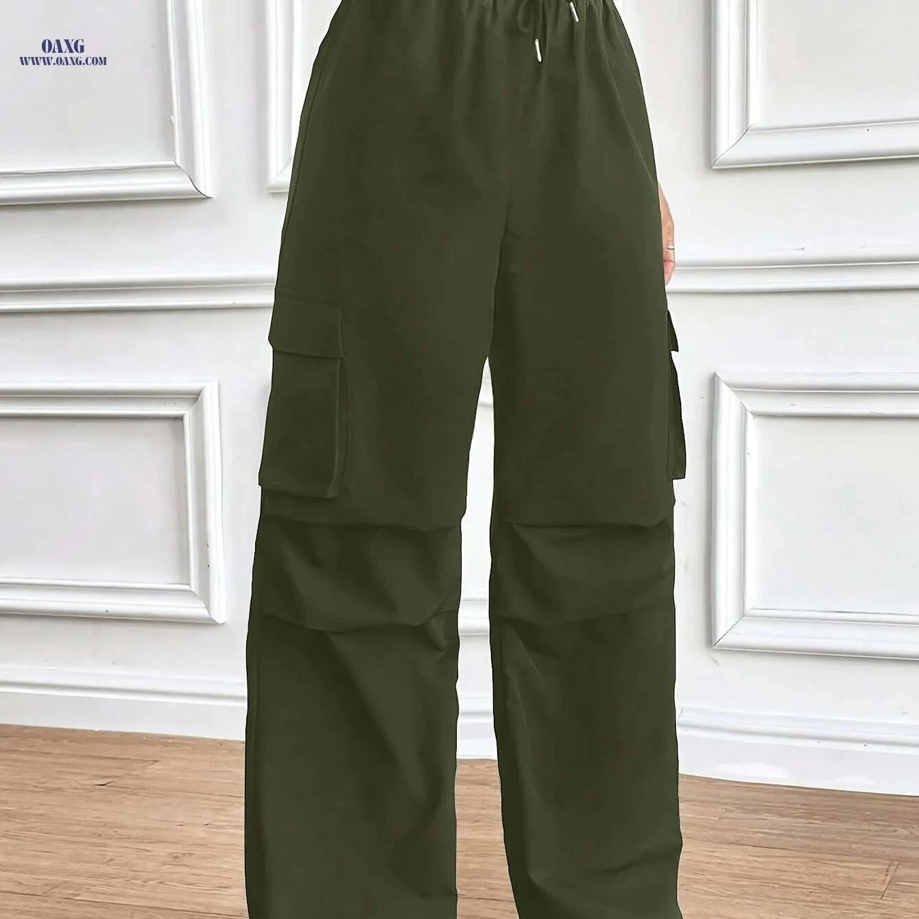Women's Wide-Leg Black Trousers - Wrinkle-Resistant & Stylish   OAXG 