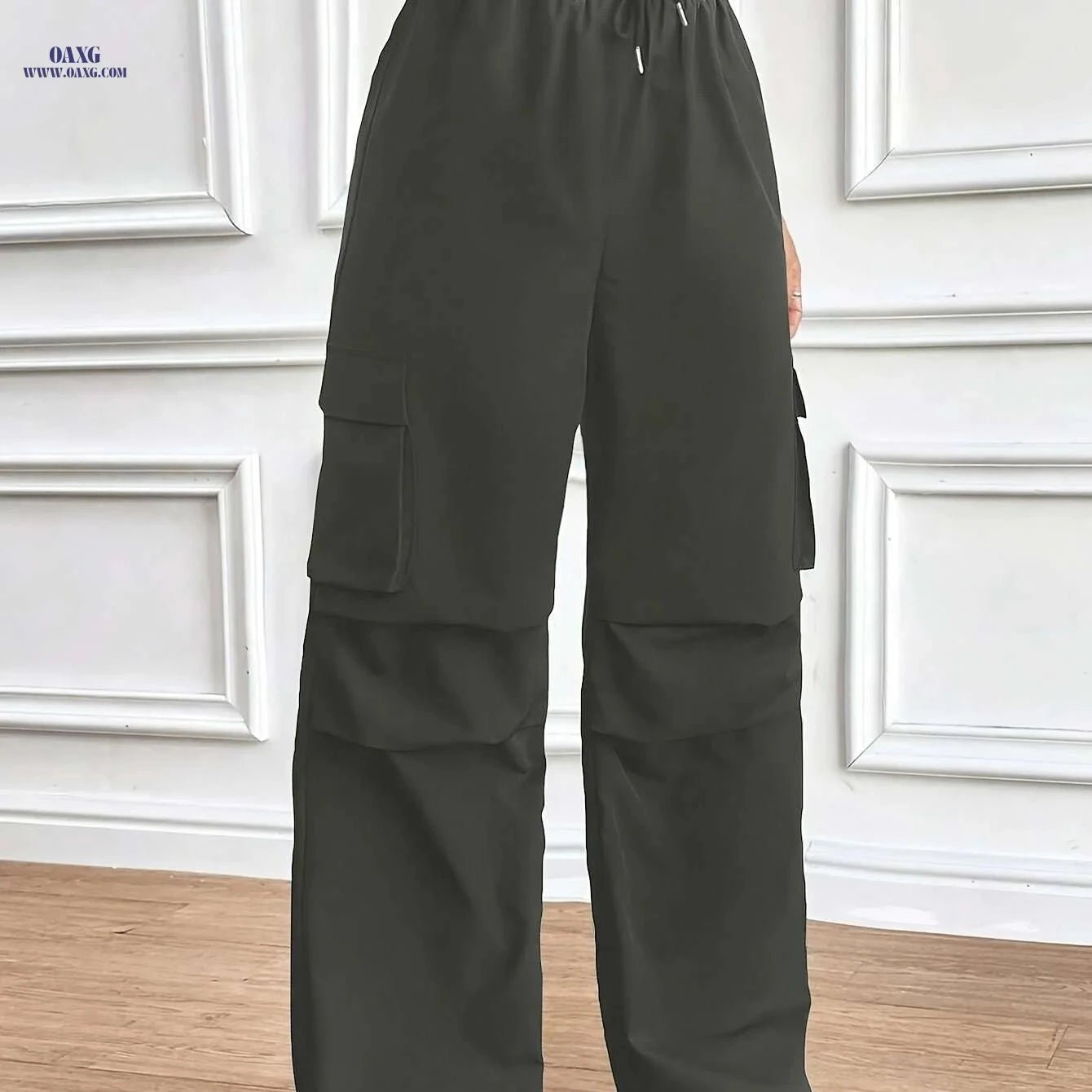 Women's Wide-Leg Black Trousers - Wrinkle-Resistant & Stylish   OAXG 
