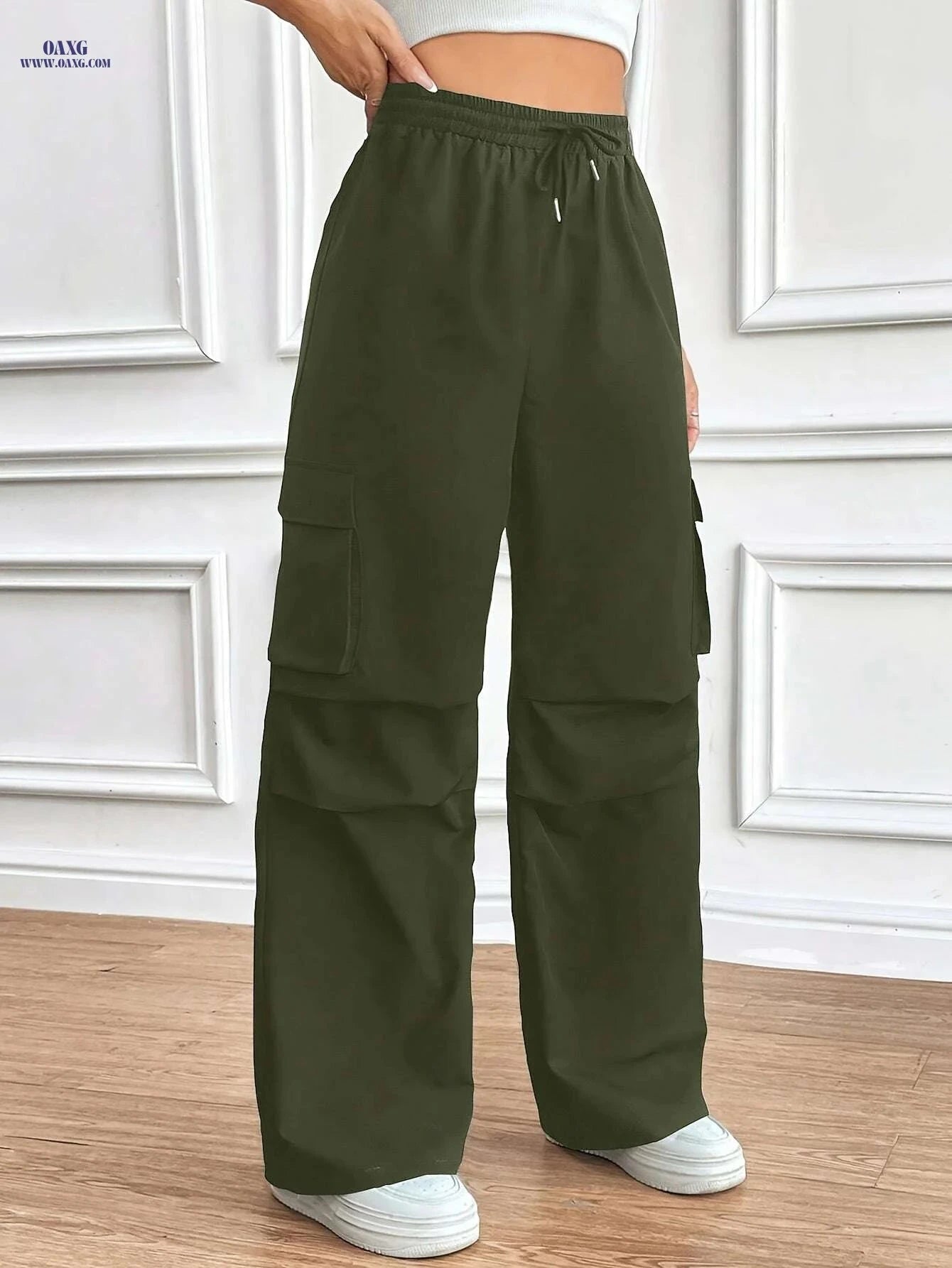 Women's Wide-Leg Black Trousers - Wrinkle-Resistant & Stylish   OAXG 