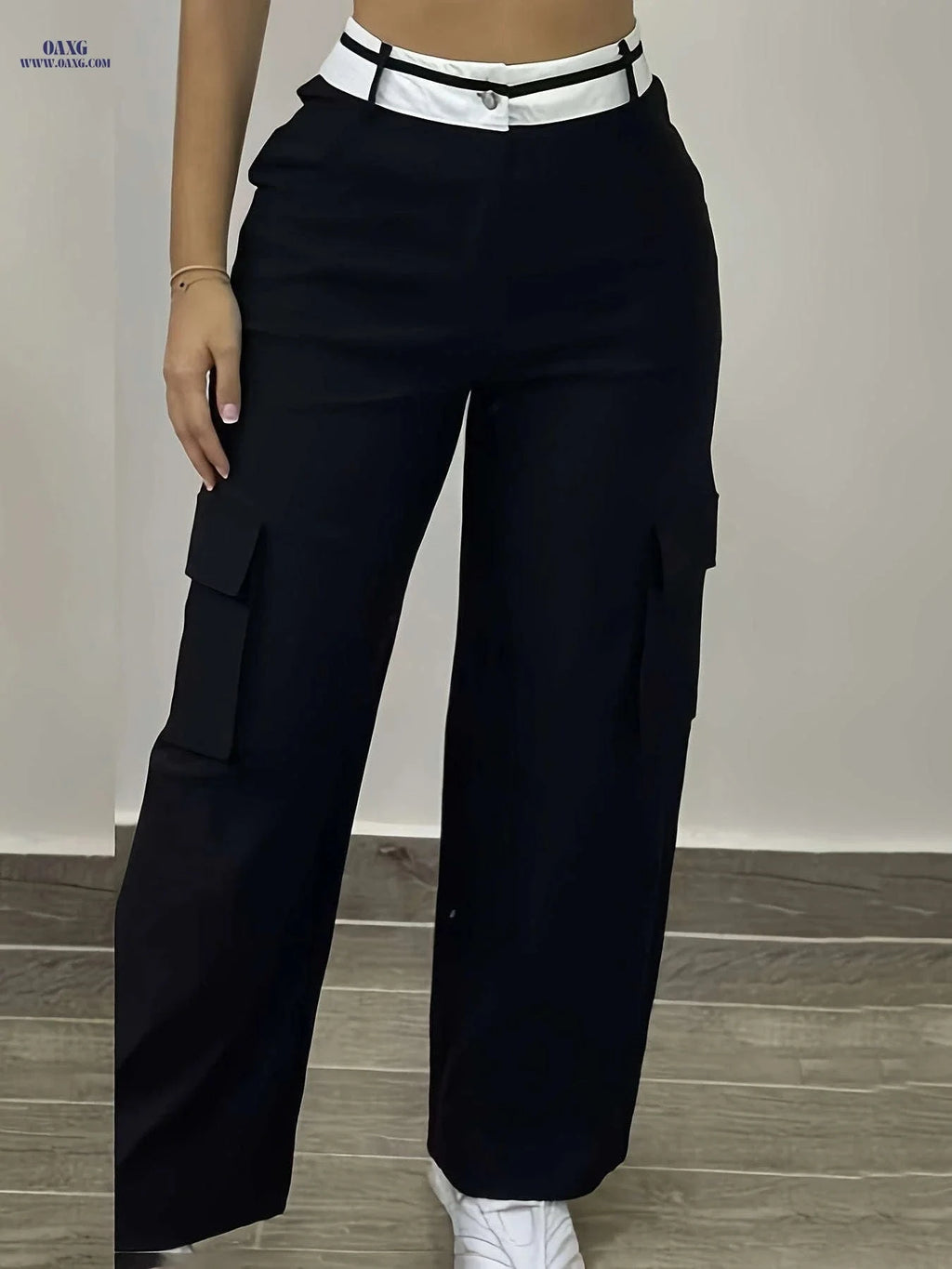 Women's Wide-Leg Cargo Pants - All-Season Casual Wear, 100% Polyester   OAXG 