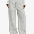 Women's Wide-Leg Trousers - Casual Elastic Waist & Belt, Black/White   OAXG Light Grey / XS