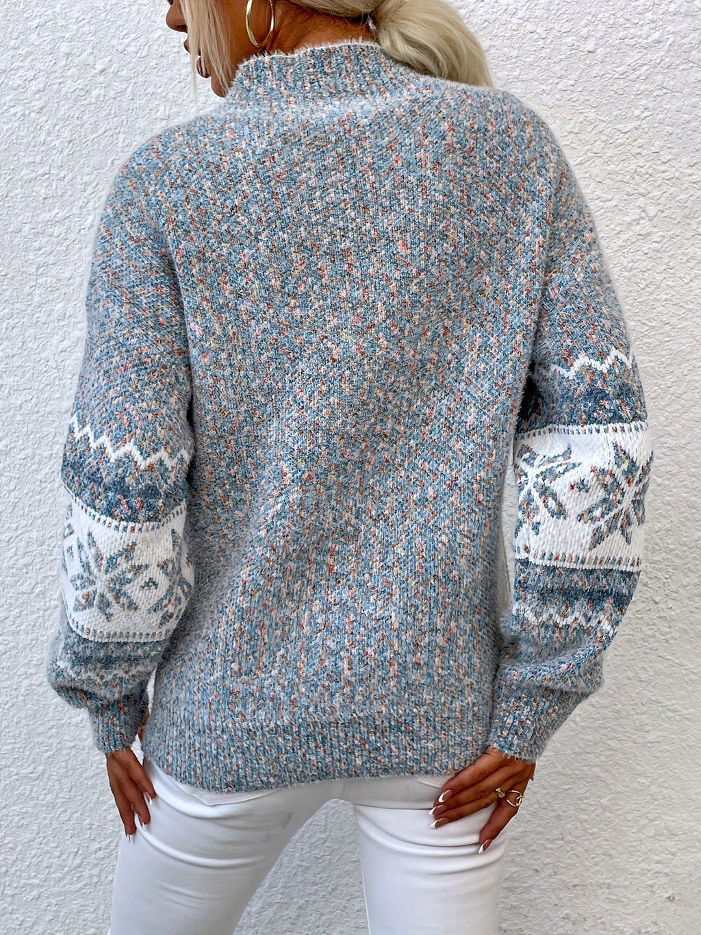 Women's Winter Half-Turtleneck Christmas Snowflake Sweater, Fashion Casual Warm Long Sleeve Top, Christmas Holiday Women's Clothing   OAXG Grey / S