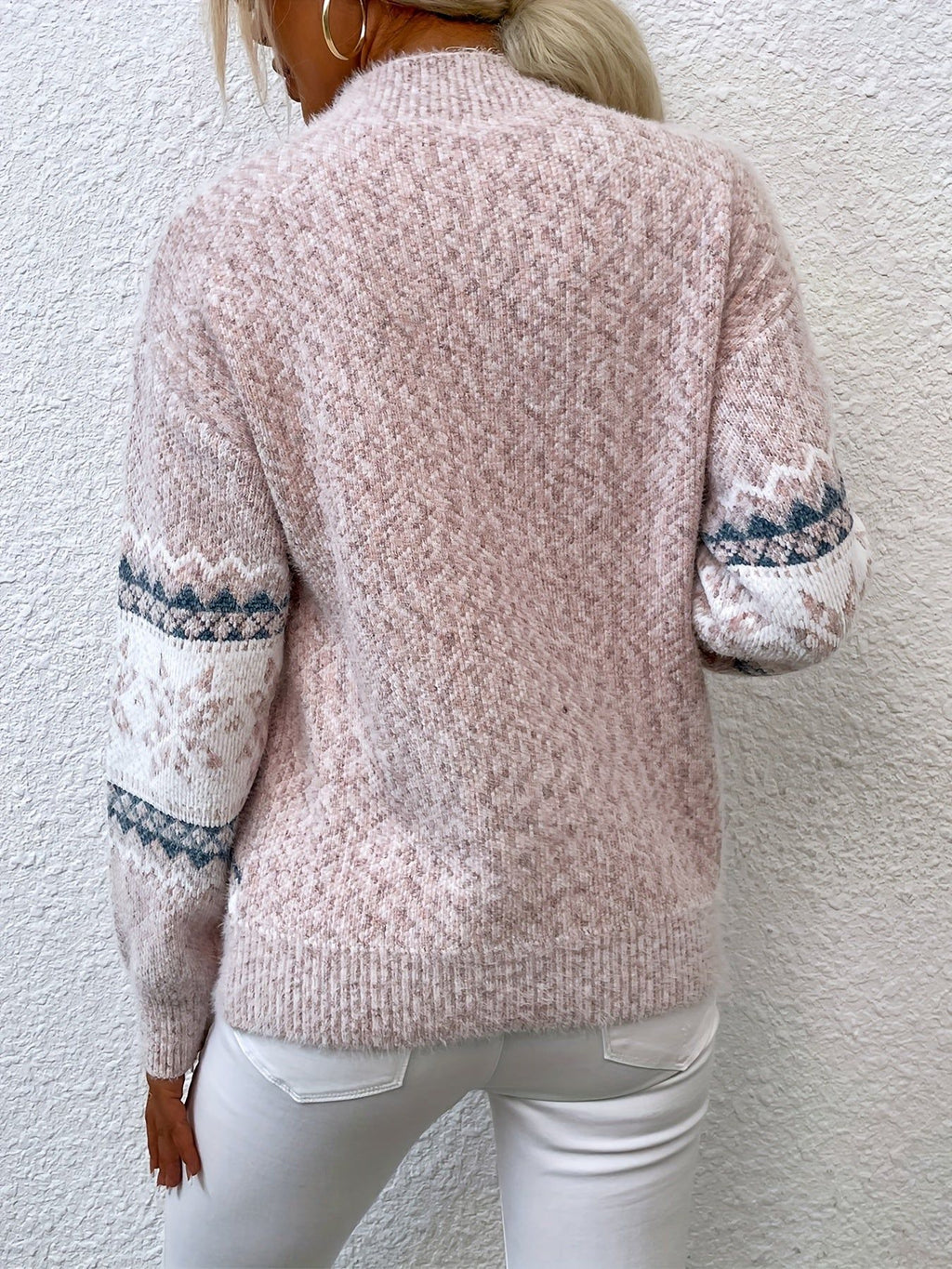 Women's Winter Half-Turtleneck Christmas Snowflake Sweater, Fashion Casual Warm Long Sleeve Top, Christmas Holiday Women's Clothing   OAXG Grey / S