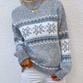 Women's Winter Half-Turtleneck Christmas Snowflake Sweater, Fashion Casual Warm Long Sleeve Top, Christmas Holiday Women's Clothing   OAXG Grey / S