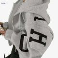 Women's Y2K Crop Zip-Up Hoodie - Light Gray & Blue Lettering   OAXG 1.5 Gray / XS