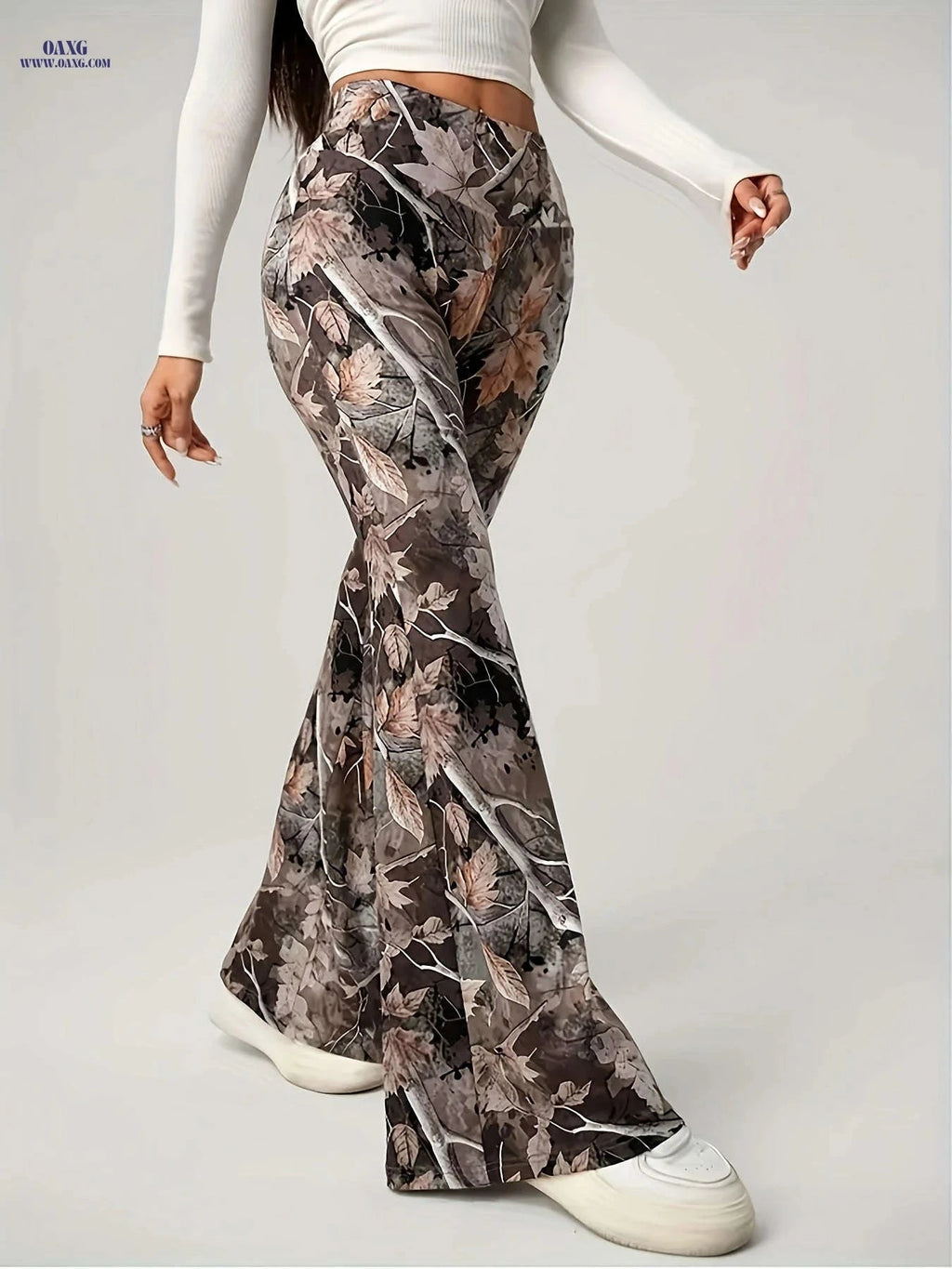 Women's Y2K High-Waisted Flare Pants - Camouflage Autumn Design   OAXG 【Multicolor】 / S