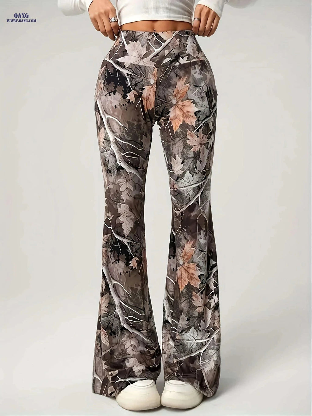 Women's Y2K High-Waisted Flare Pants - Camouflage Autumn Design   OAXG 【Multicolor】 / S