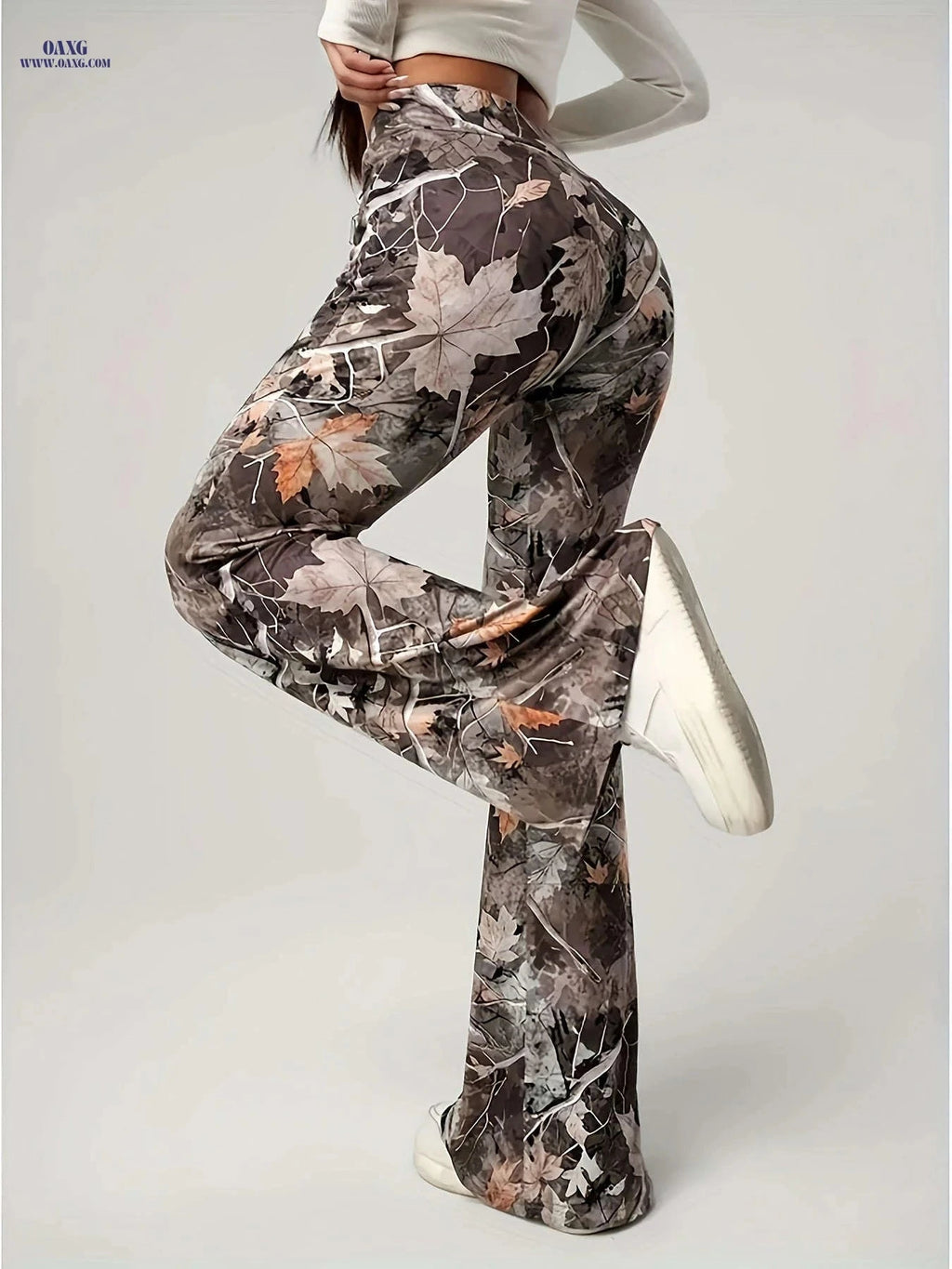 Women's Y2K High-Waisted Flare Pants - Camouflage Autumn Design   OAXG 【Multicolor】 / S