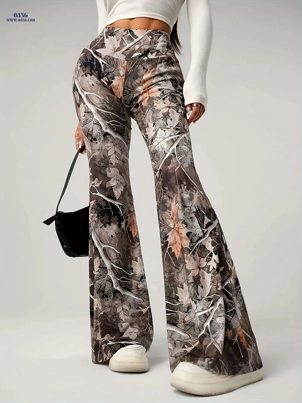 Women's Y2K High-Waisted Flare Pants - Camouflage Autumn Design   OAXG 【Multicolor】 / S