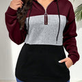 Women's Zip-Up Hoodie - Burgundy & Dark Tone Color Block Jacket, Full-Zip Front Closure, Machine Washable Winter Coat for Casual & Formal Outfits, Zip Up Hoodies, Winter Apparel, Hooded Sweatshirt, Sleek Fabric   OAXG Mixed colors / S