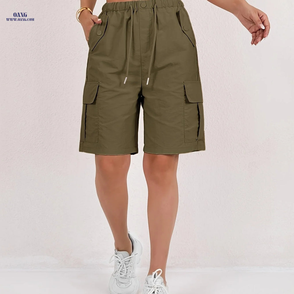 Women's Cargo Shorts - Loose-Fitting, Casual, Multiple Pockets   OAXG 