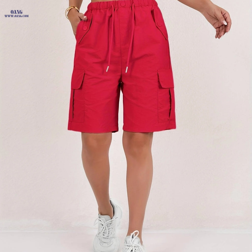 Women's Cargo Shorts - Loose-Fitting, Casual, Multiple Pockets   OAXG 
