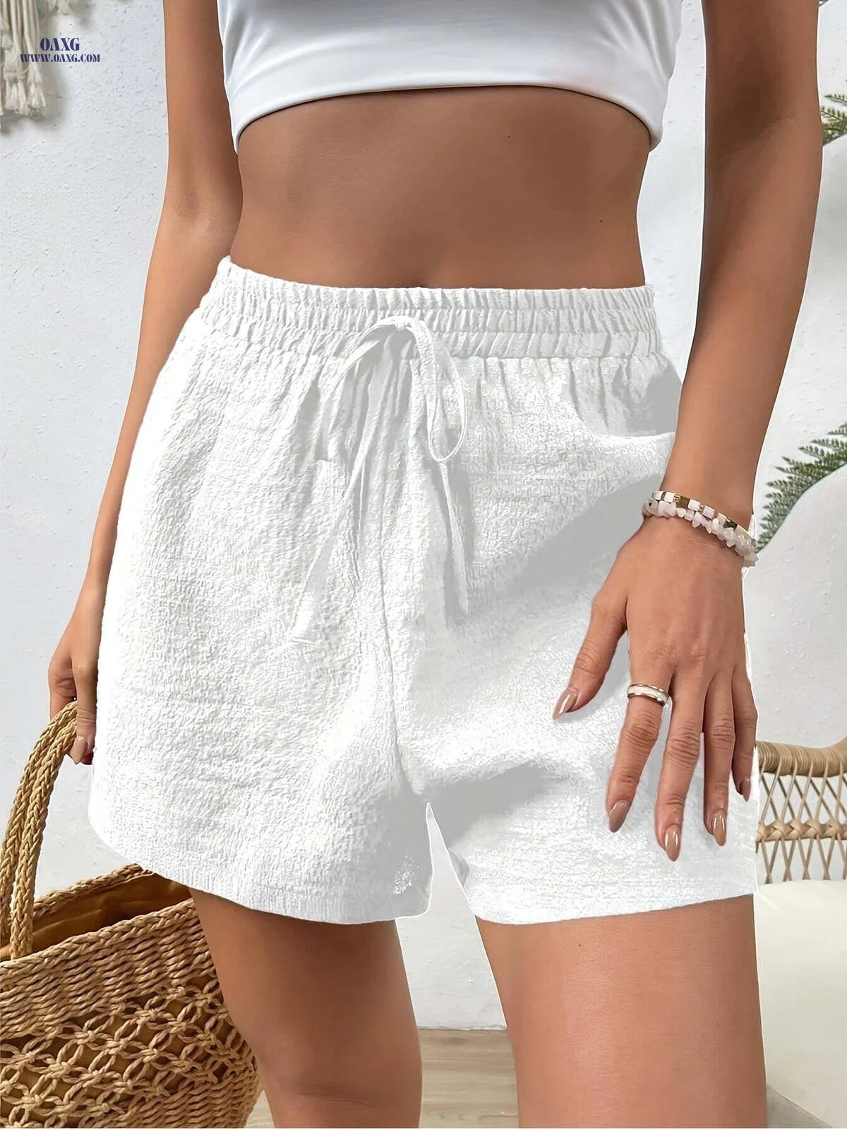 Women's Casual Elastic Waist Shorts - Lightweight, Breathable Fabric   OAXG 