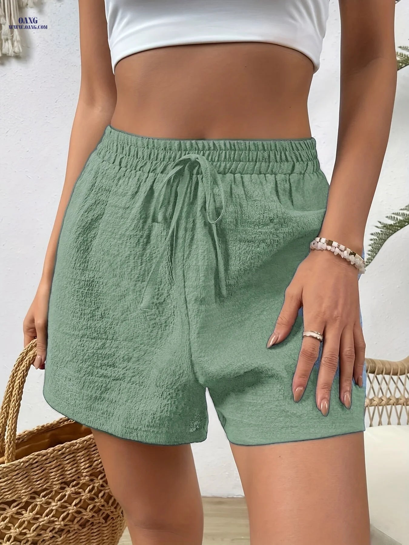 Women's Casual Elastic Waist Shorts - Lightweight, Breathable Fabric   OAXG 