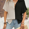 Women's Color-Block V-Neck Shirt - Lightweight Casual Blouse   OAXG Mixed colors / S