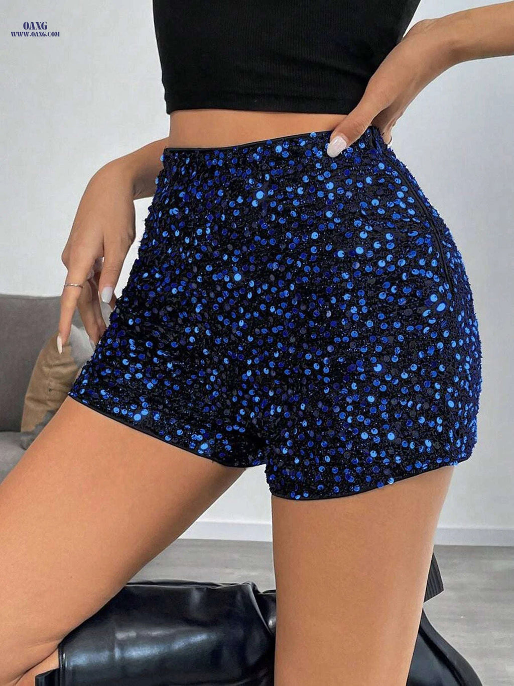 Women's Elegant Sequined Fitted Shorts - Versatile for Casual Wear   OAXG 