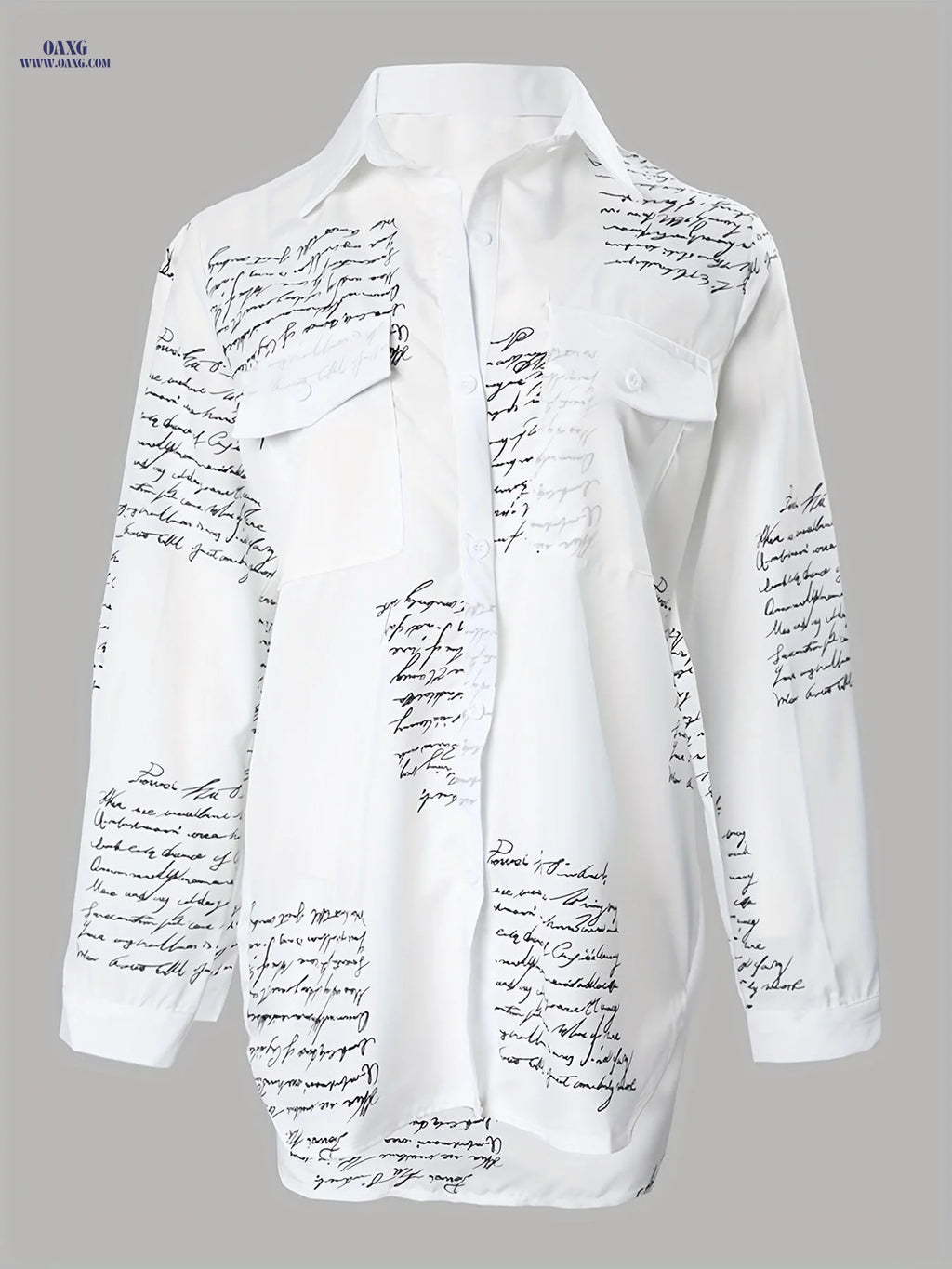 Letter Print Shirt, Casual Button Front Long Sleeve Shirt, Women's Clothing   OAXG White / S