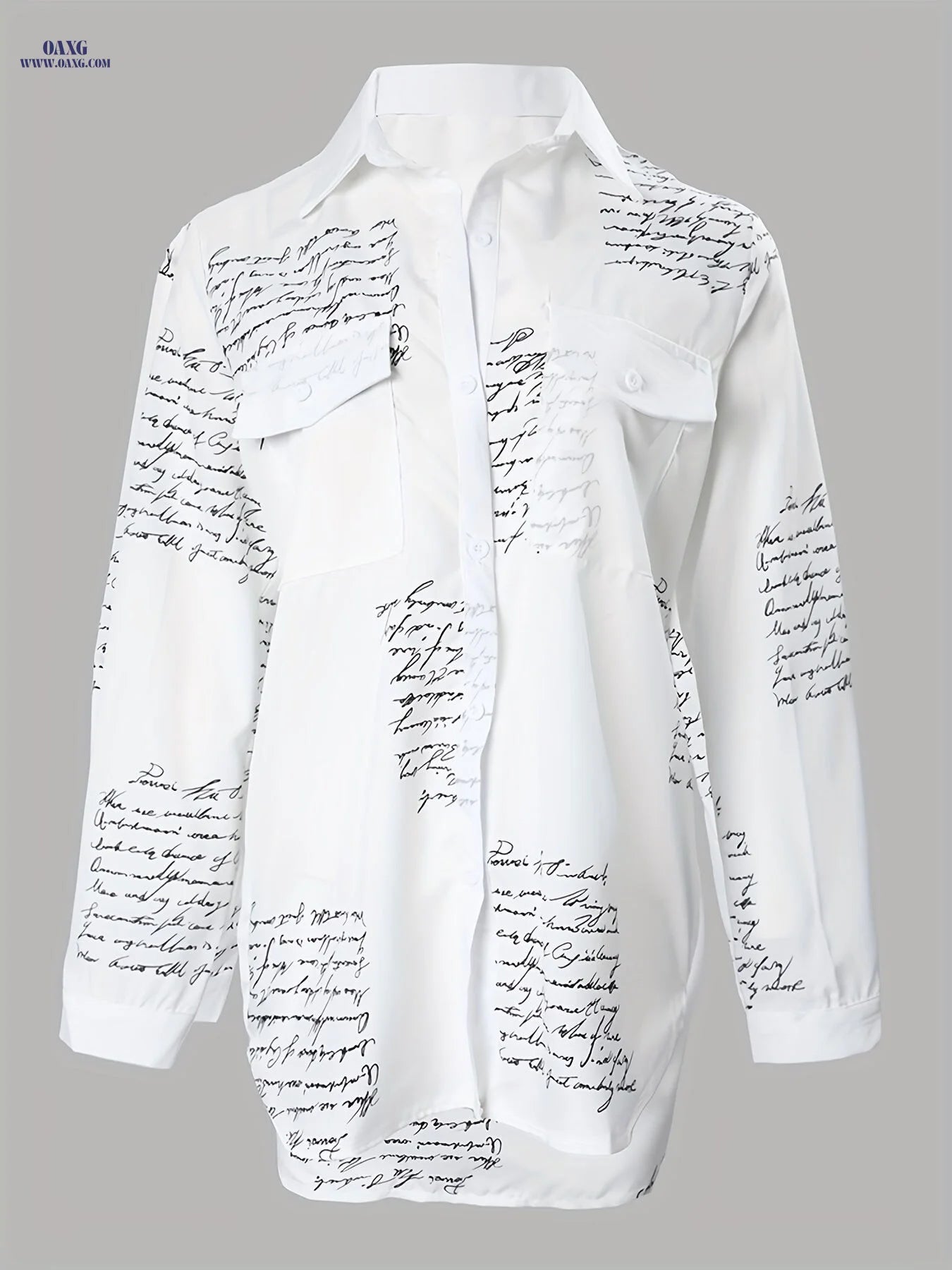 Letter Print Shirt, Casual Button Front Long Sleeve Shirt, Women's Clothing   OAXG White / S