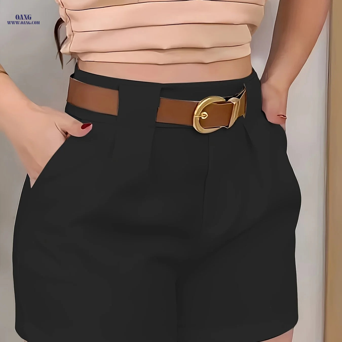 Women's Solid Color Casual Shorts - Slant Pockets for Spring/Fall   OAXG 