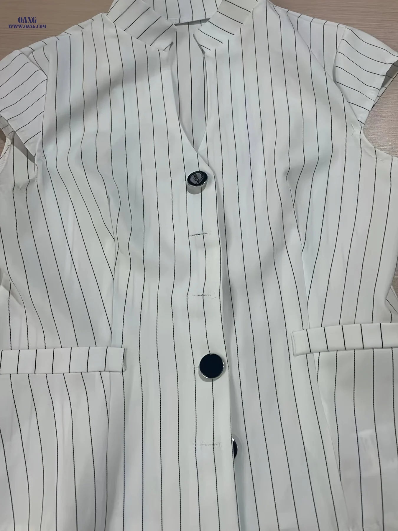 Casual Summer Shirt for Women, Striped Button Detail on Placket, Suitable for Office Wear   OAXG White Stripes / S