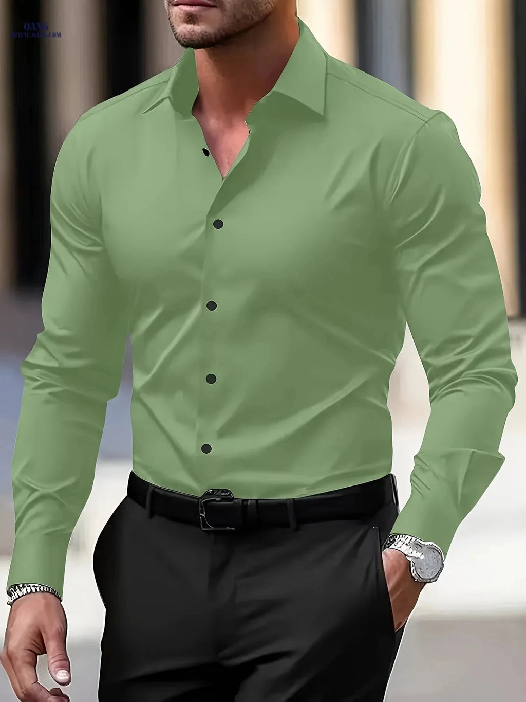 Wrinkle-Free Men's Long Sleeve Shirt - Casual & Professional Style   OAXG 