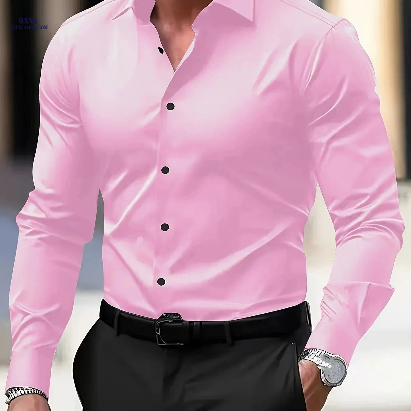 Wrinkle-Free Men's Long Sleeve Shirt - Casual & Professional Style   OAXG 