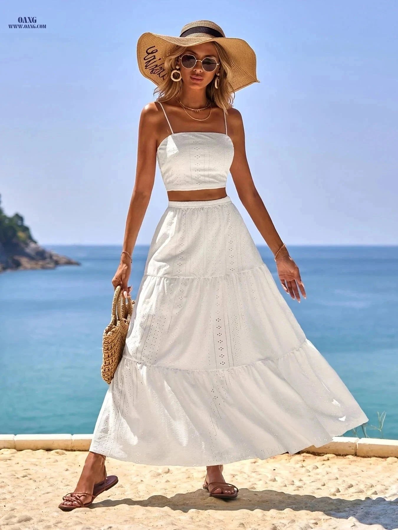 WY260204093 Cat Ear Two-Piece Set - Elegant Solid Color Dress   OAXG White / S