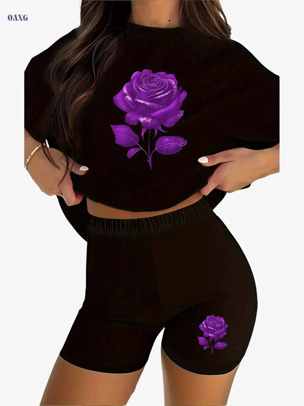 XDF11L53 Women's Sports Set - Casual Round Neck & Unique Print   OAXG 