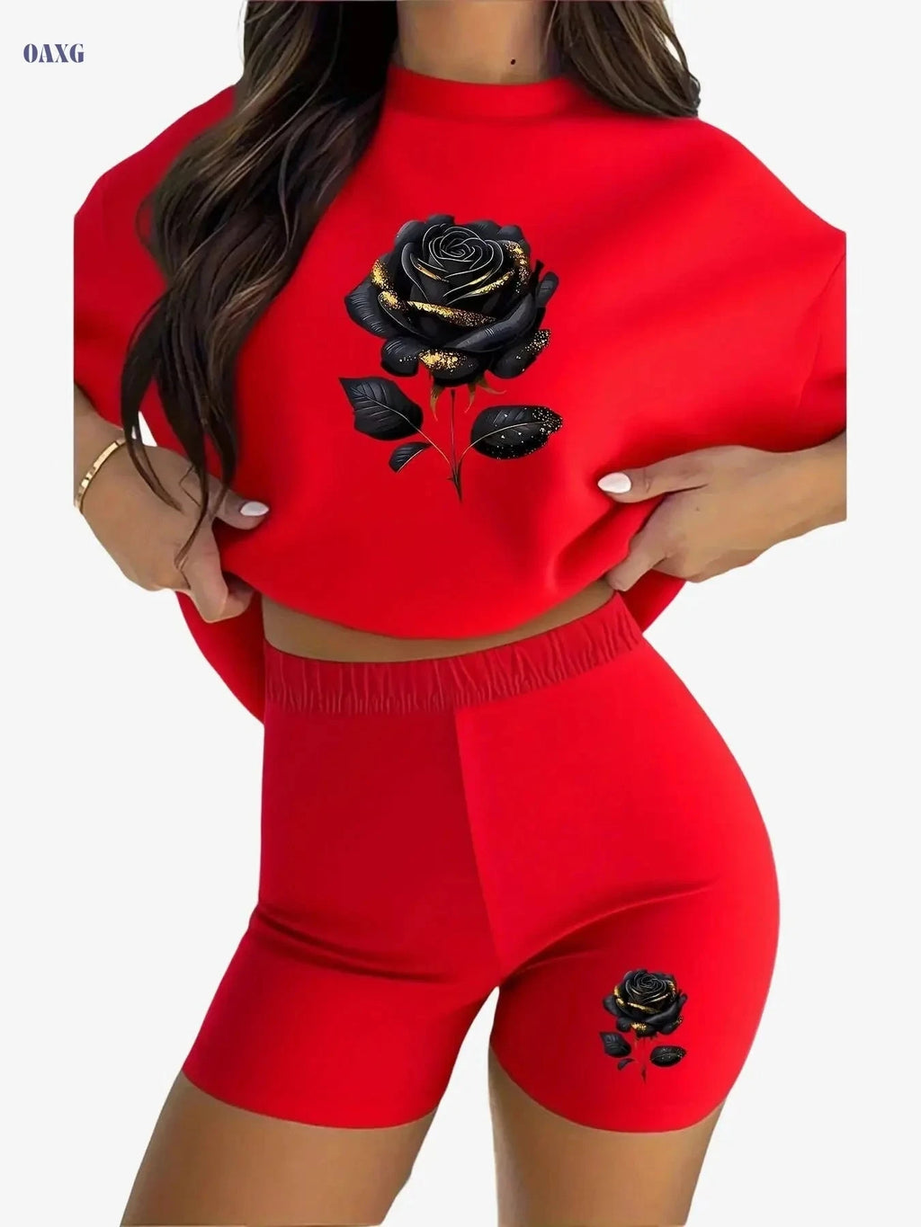 XDF11L53 Women's Sports Set - Casual Round Neck & Unique Print   OAXG 