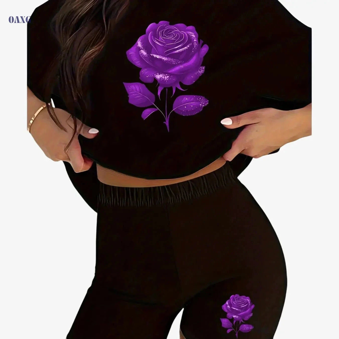 XDF11L53 Women's Sports Set - Casual Round Neck & Unique Print   OAXG 